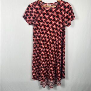 LuLaRoe Geometric Midi Dress Orange & Black Women’s XS Short‎ Sleeve Stretchy
